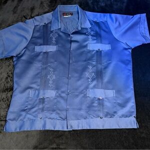 Guayaberas Finas Copacabana-Blue Short Sleeve Button-Up Shirt SZ 2XL